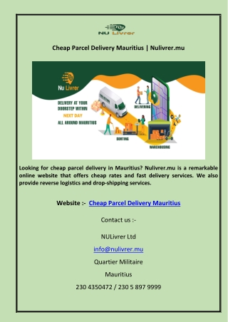 Cheap Parcel Delivery Mauritius  Nulivrer.mu
