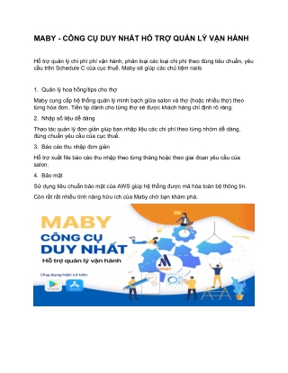 MABY - CÔNG CỤ DUY NHẤT HỖ TRỢ QUẢN LÝ VẬN HÀNH