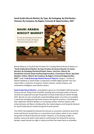 Saudi Arabia Biscuit Market Research Report 2021-2027