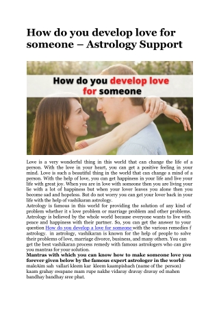 How do you develop love for someone – Astrology Support