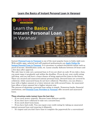 Learn the Basics of Instant Personal Loan in Varanasi