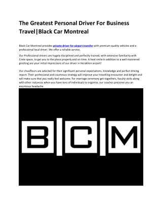 The Greatest Personal Driver For Business TravelBlack Car Montreal