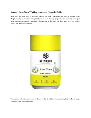 Several Benefits of Taking Aloevera Capsule Daily
