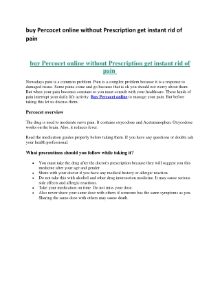 buy Percocet online without Prescription get instant rid of pain