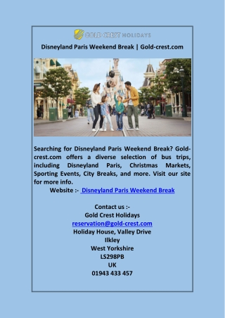 Disneyland Paris Weekend Break  Gold-crest.com