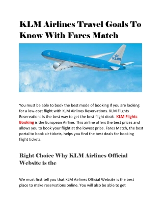 KLM Airlines Travel Goals To Know With Fares Match