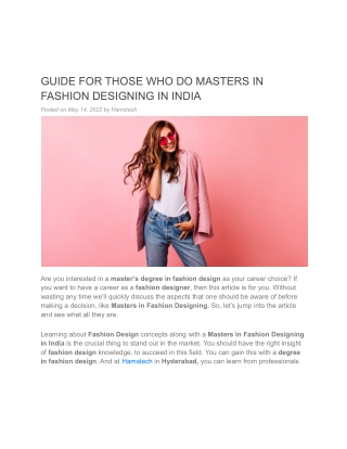 GUIDE FOR THOSE WHO DO MASTERS IN FASHION DESIGNING IN INDIA