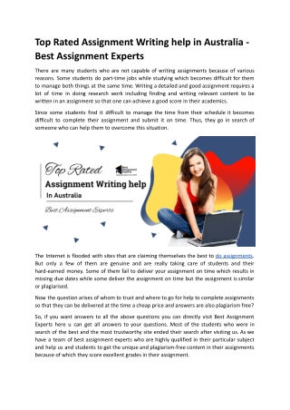 Top Rated Assignment Writing help in Australia - Best Assignment Experts.docx