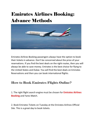 Emirates Airlines Booking  Advance Methods