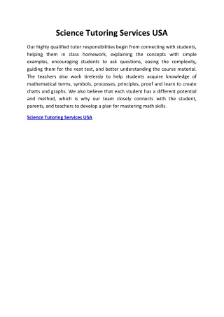 Science Tutoring Services USA