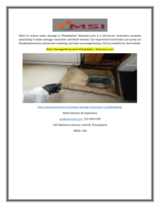 Water Damage Restoration Philadelphia | Wearemsi.com