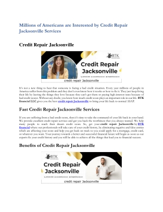 Millions of Americans are Interested by Credit Repair Jacksonville Services