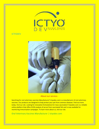 Oral Veterinary Vaccines Manufacturer  Ictyodev