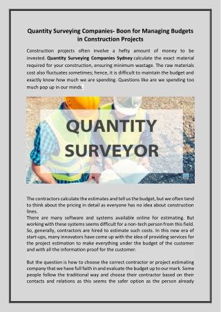 Quantity surveying companies- Boon for managing budgets in construction projects