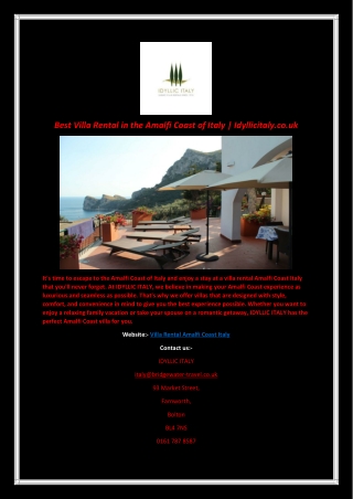 Best Villa Rental in the Amalfi Coast of Italy | Idyllicitaly.co.uk
