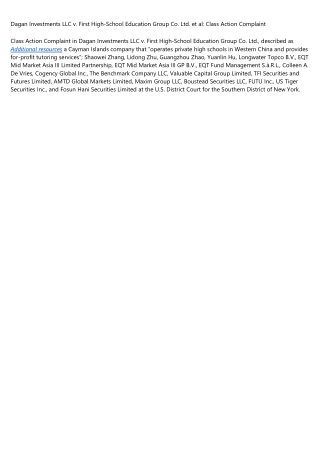 Dagan Investments LLC v. First High-School Education Group Co. Ltd. et al: Class