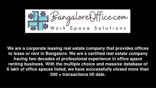 Managed Office Space for Rent in Bangalore