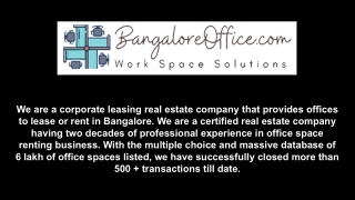 Managed Office Space for Rent in Bangalore