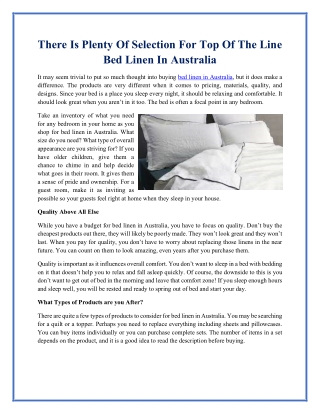 There Is Plenty Of Selection For Top Of The Line Bed Linen In Australia