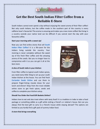 Get the Best South Indian Filter Coffee From a Reliable E-Store