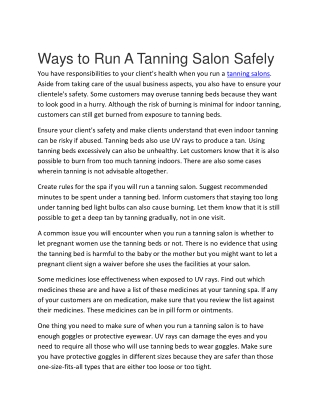 Ways to Run A Tanning Salon Safely