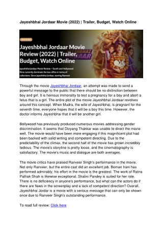 Jayeshbhai Jordaar Movie Review (2022) | Trailer, Budget, Watch Online