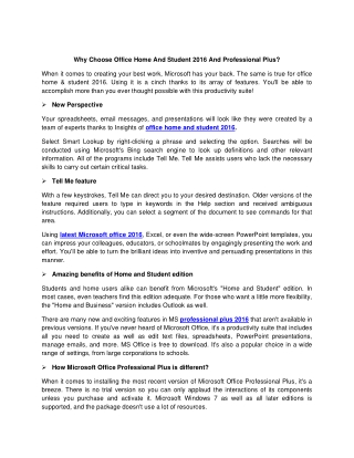 Why Choose Office Home And Student 2016 And Professional Plus?