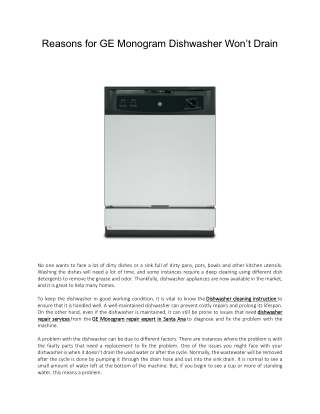 Reasons for GE Monogram Dishwasher Won