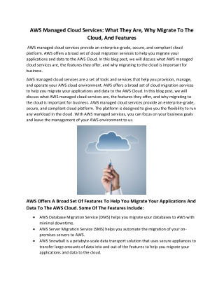 AWS Managed Cloud Services: What They Are, Why Migrate To The Cloud, And Feature