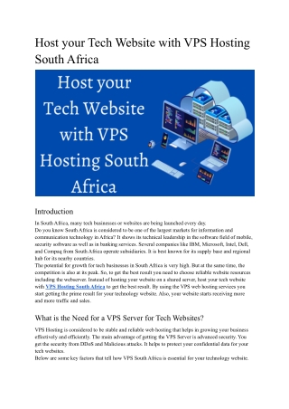 Host your Tech Website with VPS Hosting South Africa