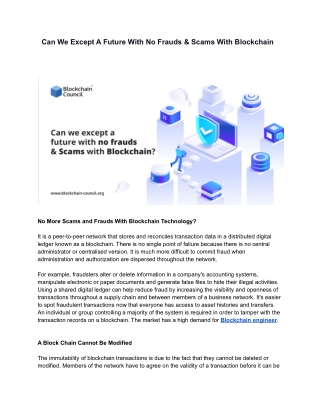 Can We Except A Future With No Frauds & Scams With Blockchain