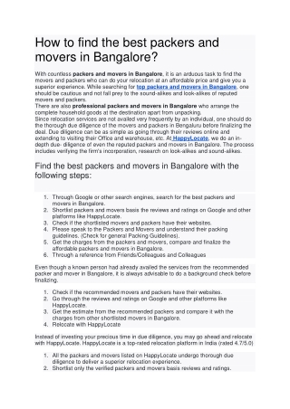 How to find the best packers and movers in Bangalore
