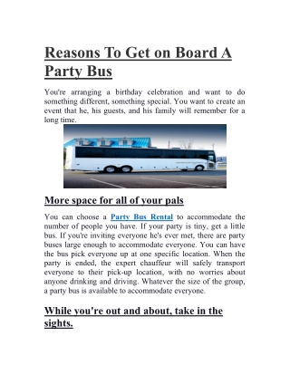 Reasons To Get on Board A Party Bus