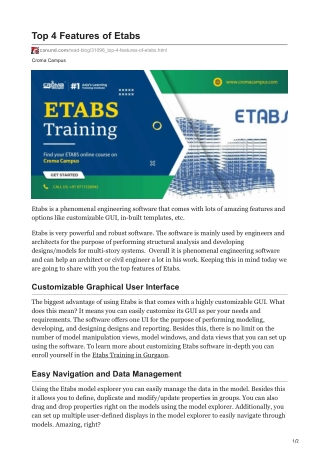 Top 4 Features of Etabs