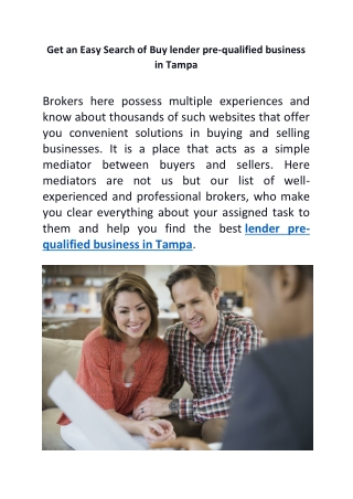 Get an Easy Search of Buy lender pre-qualified business in Tampa