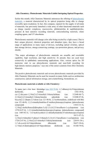 Alfa Chemistry: Photochromic Materials Exhibit Intriguing Optical Properties