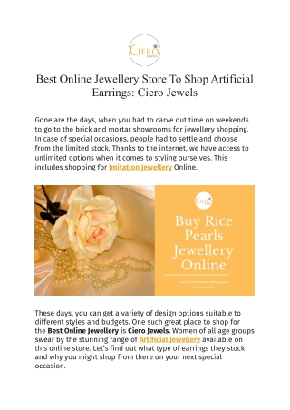 Best Online Jewellery Store To Shop Artificial Earrings