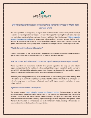 higher education content development services