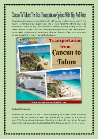 Cancun To Tulum The Best Transportation Options With Tips And Rates