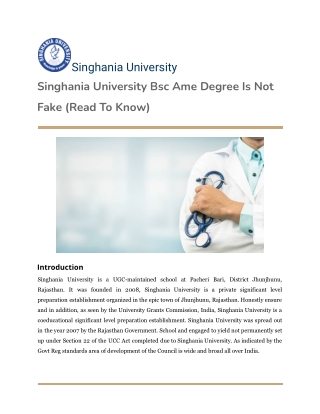 Singhania University Bsc Ame Degree Is Not Fake (Read To Know)