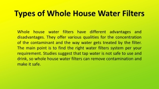 Types of Whole House Water Filters