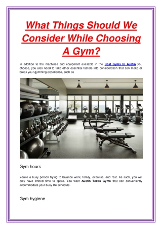 What Things Should We Consider While Choosing A Gym