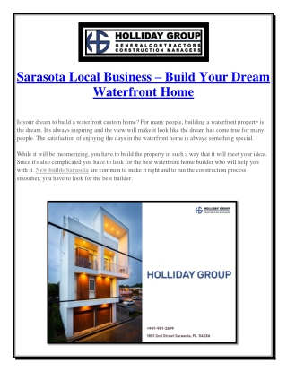 Sarasota Local Business – Build Your Dream Waterfront Home
