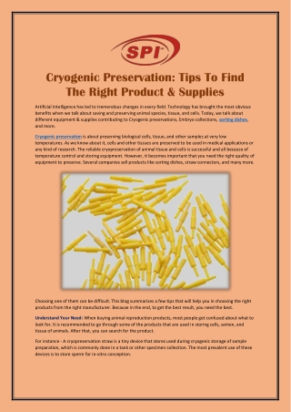 Tips To Find  Product & Supplies For Cryogenic Preservation