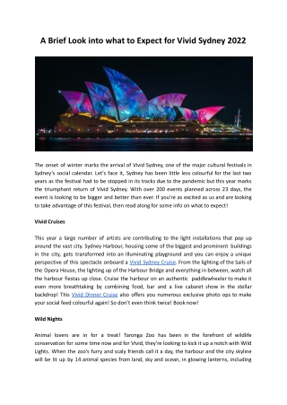 A Brief Look into what to Expect for Vivid Sydney 2022