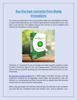 Buy the best nutrients from BioAg Innovations
