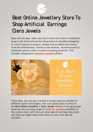 Best Online Jewellery Store To Shop Artificial Earrings Ciero Jewels