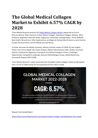 The Global Medical Collagen Market to Exhibit 6.57% CAGR by 2028