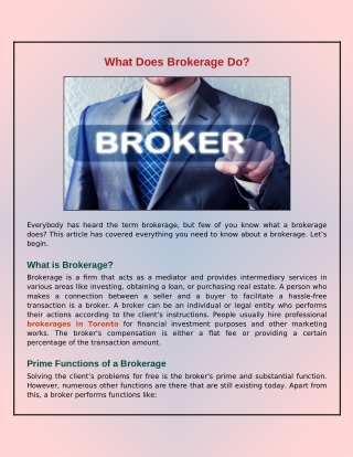 What is the Function of Brokerage?