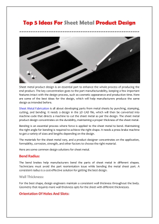 Top 5 Ideas For Sheet Metal Product Design